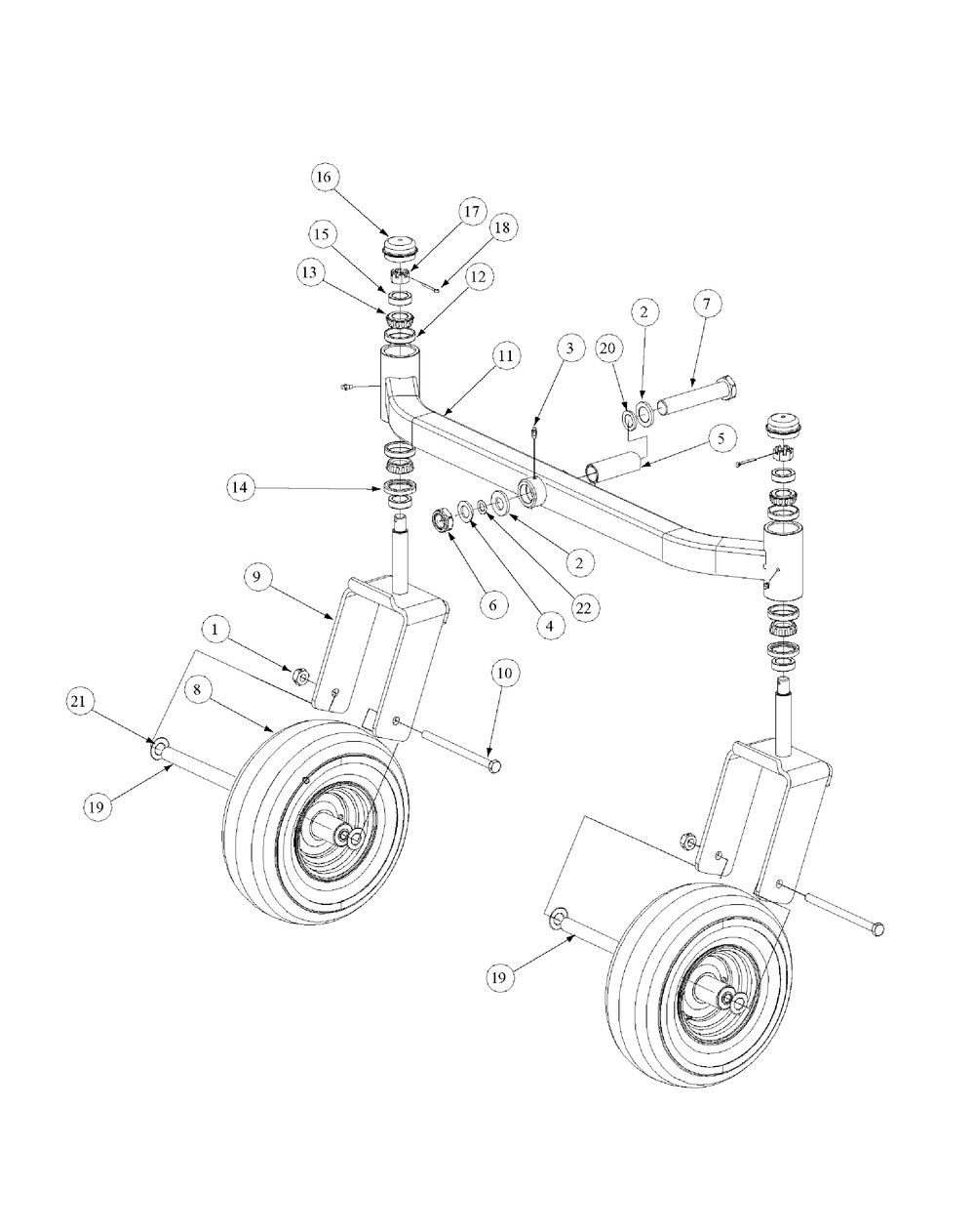 Front Caster Assembly Diagram and Parts List for M54-KW 53BB5DBW750-23-HP Cub Cadet Lawn Tractor